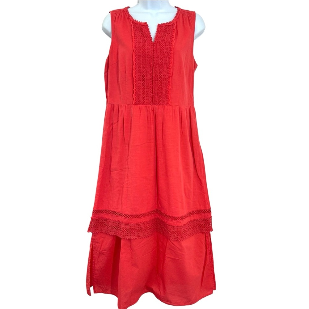 Talbots Coral Sleeveless Crochet-Trim Cotton Gauze Midi Dress Size 10 Petite